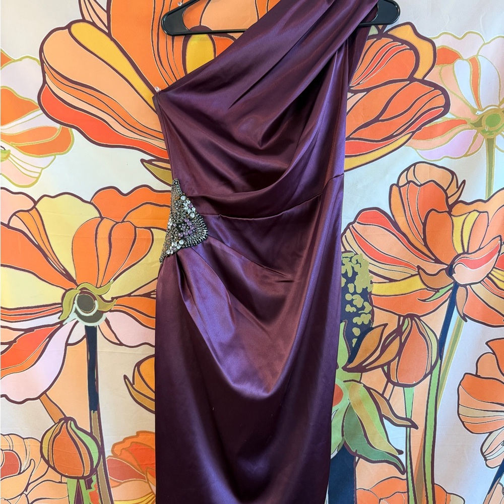 Eliza J Purple One Shoulder Cocktail Gown